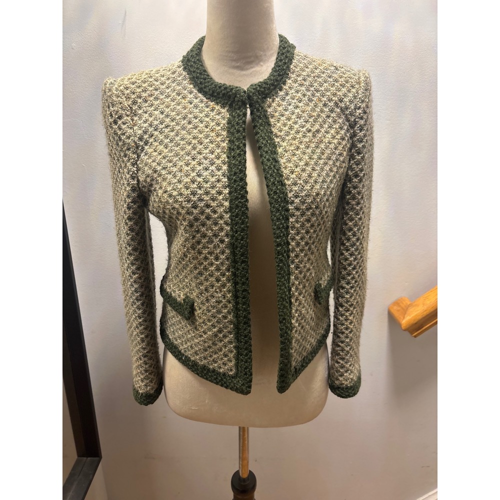 Maggy Elegance Jacket Women S Green Grey Waffle Knit Cropped Blazer